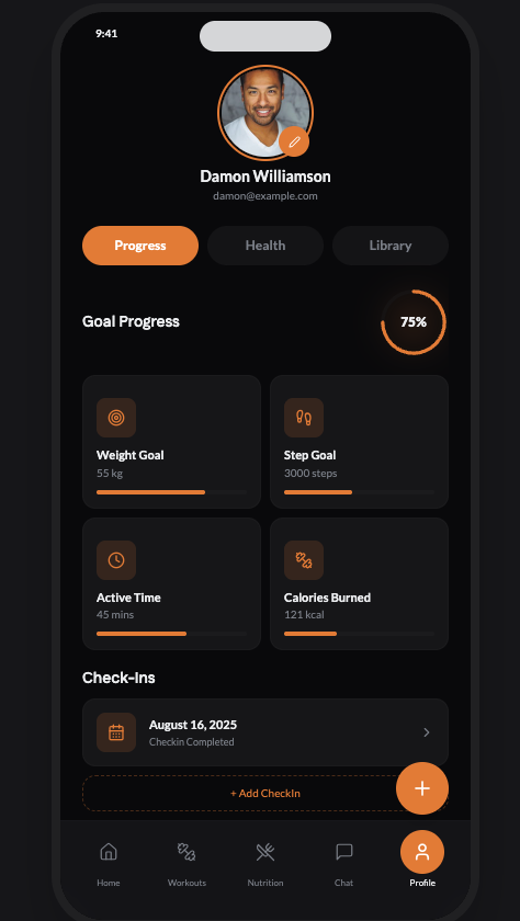 MSSL coaching app: progress and goals tracking screen